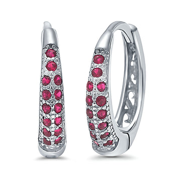Eternity Huggie Hoop Earrings Channel Round Simulated Ruby CZ 925 Sterling Silver (14mm)